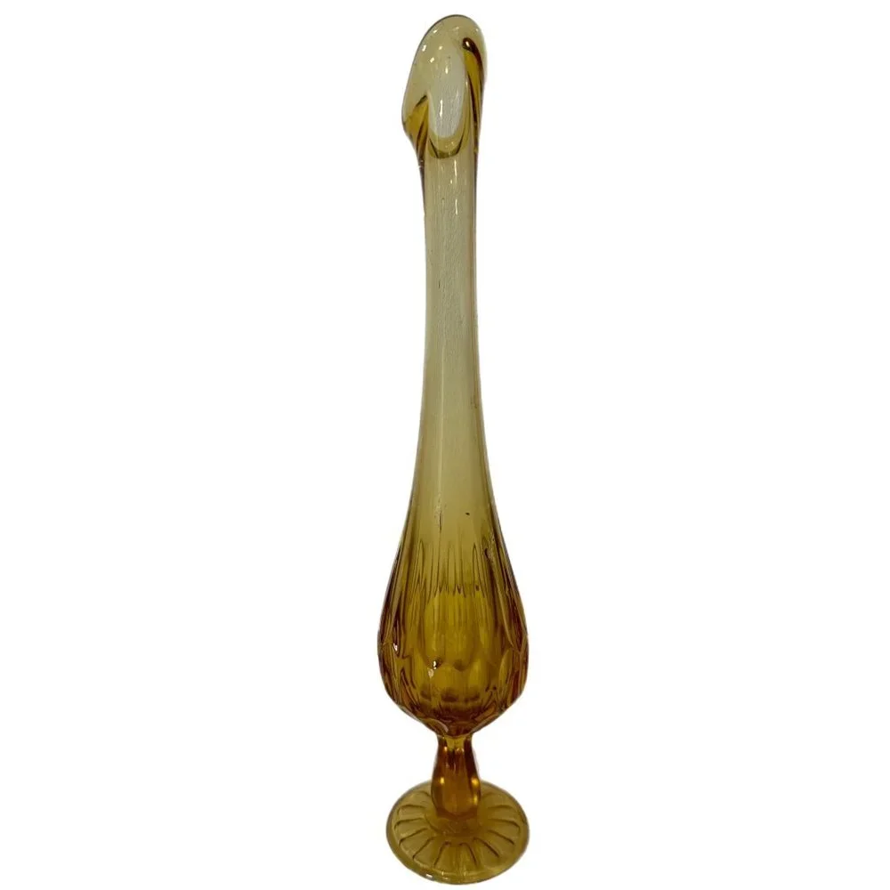Fenton Thumb Print Amber Glass Swung Footed Bud Vase Mid Century Vintage - Picture 2 of 3